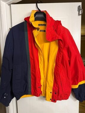 Nautica reversible  Red Navy Yellow Colorblock Lightweight Jacket